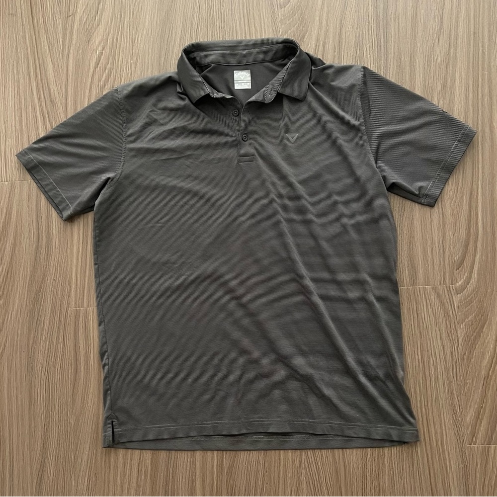 Callaway Opti-Dri Polo Golf Shirt Mens XL Black Striped Short Sleeve Stretch EUC